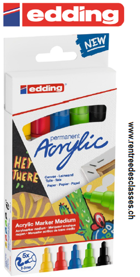 Set de 5 marqueurs Edding acrylique 5100 E-5 basic