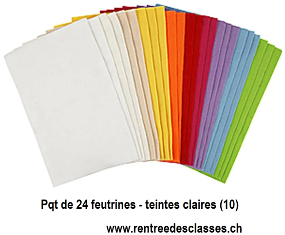 Pqt de 24 feutrines A4 - couleurs assorties claires