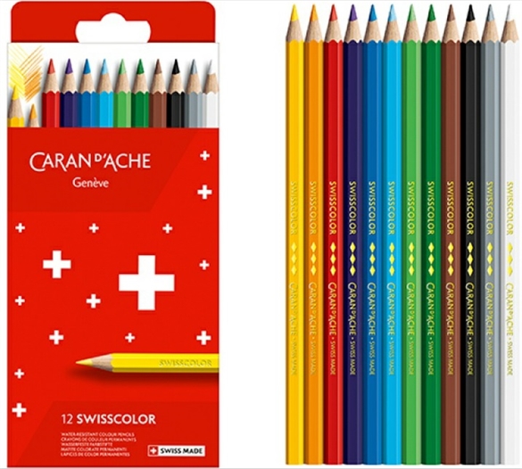 Etui en carton de 12 Crayons de couleur CARAN D'ACHE  Swisscolor, premier prix