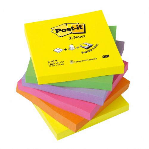 Pqt de 6 Post-it 76x76mm Z couleurs néon