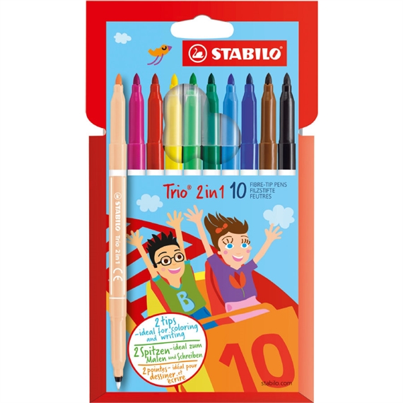 Etui de 10 feutres à pointe fine STABILO Trio 2 en 1 enfants