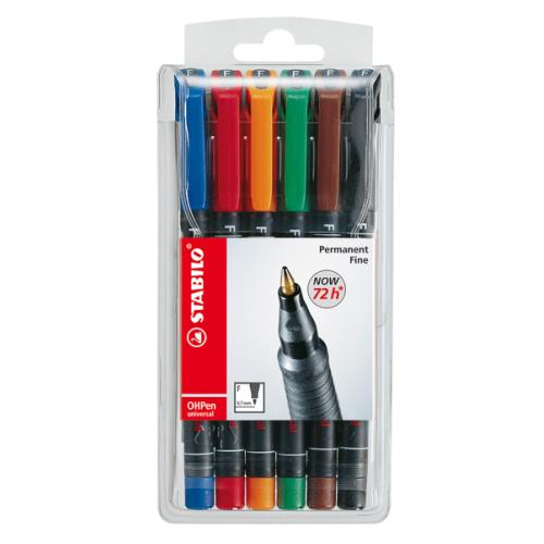 Etui de 6 feutres STABILO - OHP-Pen indélébile - fin