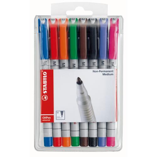 Etui de 8 feutres STABILO - OHP-Pen soluble à  l'eau - moyen