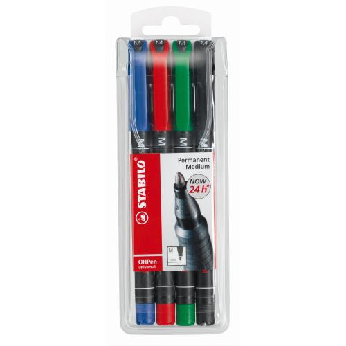 Etui de 4 feutres STABILO - OHP-Pen indélébile - moyen