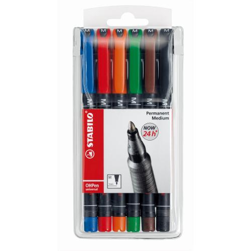 Etui de 6 feutres STABILO - OHP-Pen indélébile - moyen