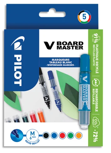 Etui de 5 Boardmarkers Pilot V-Board Begreen Pointe Conique Moyenne