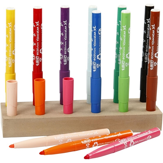 Paquet de 12 couleurs Bic Conte VISACOLOR XL avec socle en bois inclus