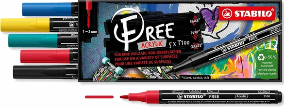 STABILO Marqueur acrylique FREE T100, set de 5 "Royal"