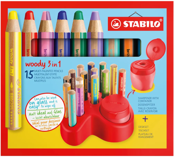 Set de table, 15 crayons couleur Woody 3 in 1