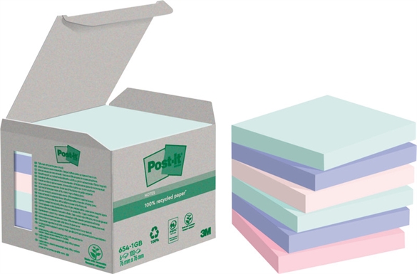 POST-IT Bloc-notes Recycling 76x76mm 654-1GB arc en ciel 6x100 feuilles