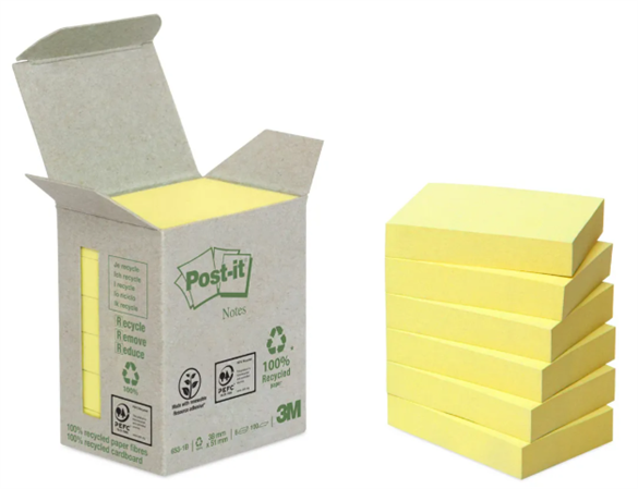 POST-IT Bloc-notes Recycling 38x51mm 653-1B jaune 6x100 feuilles