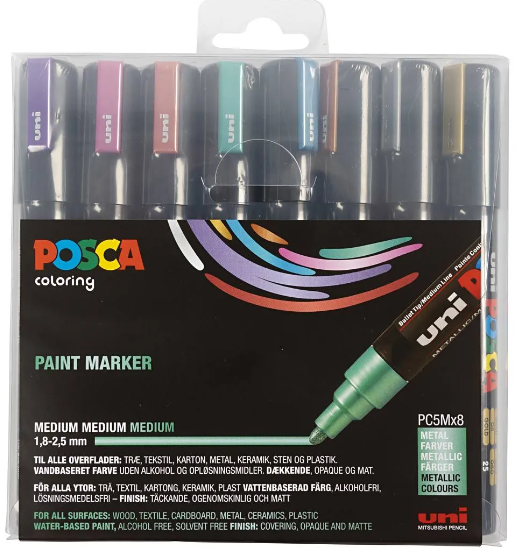 POSCA Marqueur à pigment PC-5M étui de 8 métalliques