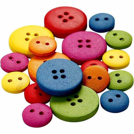 Boutons en bois, d: 12-20 mm, couleurs assorties, 2-4 trous, 360 assortis