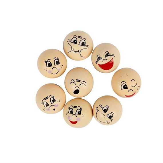 Têtes emoticône , 20 mm en bois -  16 assortis