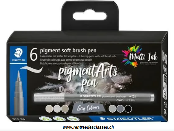 Etui de 6 feutres-pinceaux pigment Staedtler Soft brush pen "Grey Colours"