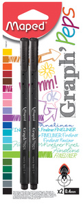 Maped Fineliner Graph'Peps, noir, carte blister de 2