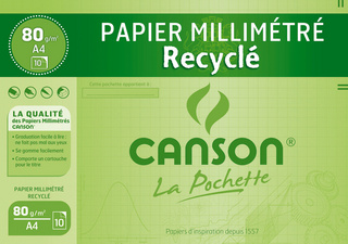 Pqt de 10 flles papier millimétré A4 Canson recyclé, vert