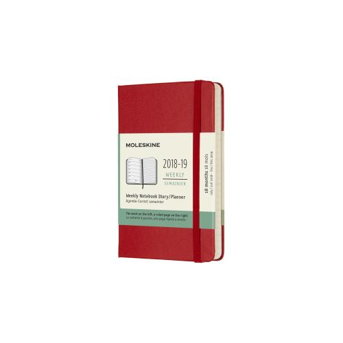 MOLESKINE Calendrier 17/18,P/A6 18M 854238 1W=1S+lignéS,HC,rouge éclar.