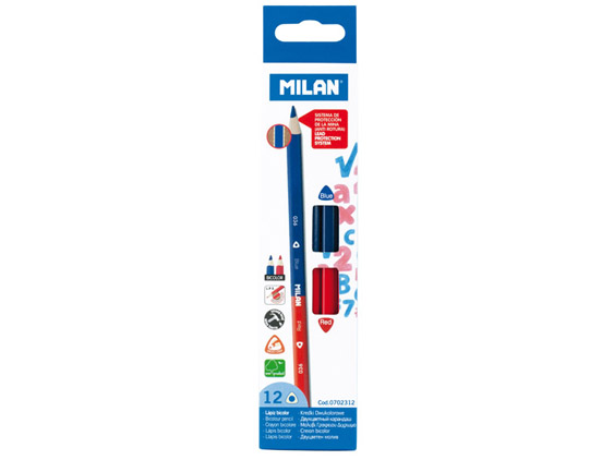 Bte de 12 crayons Bicolor Milan rouge et bleu