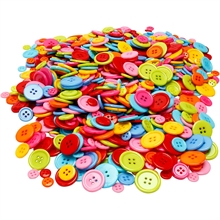 Pack de 500gr. boutons en plastique plats ronds à 4 trous - 8 couleurs