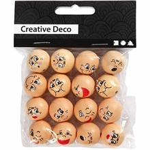 Têtes emoticône , 20 mm en bois -  16 assortis