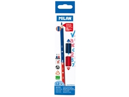 Bte de 12 crayons Bicolor Milan rouge et bleu